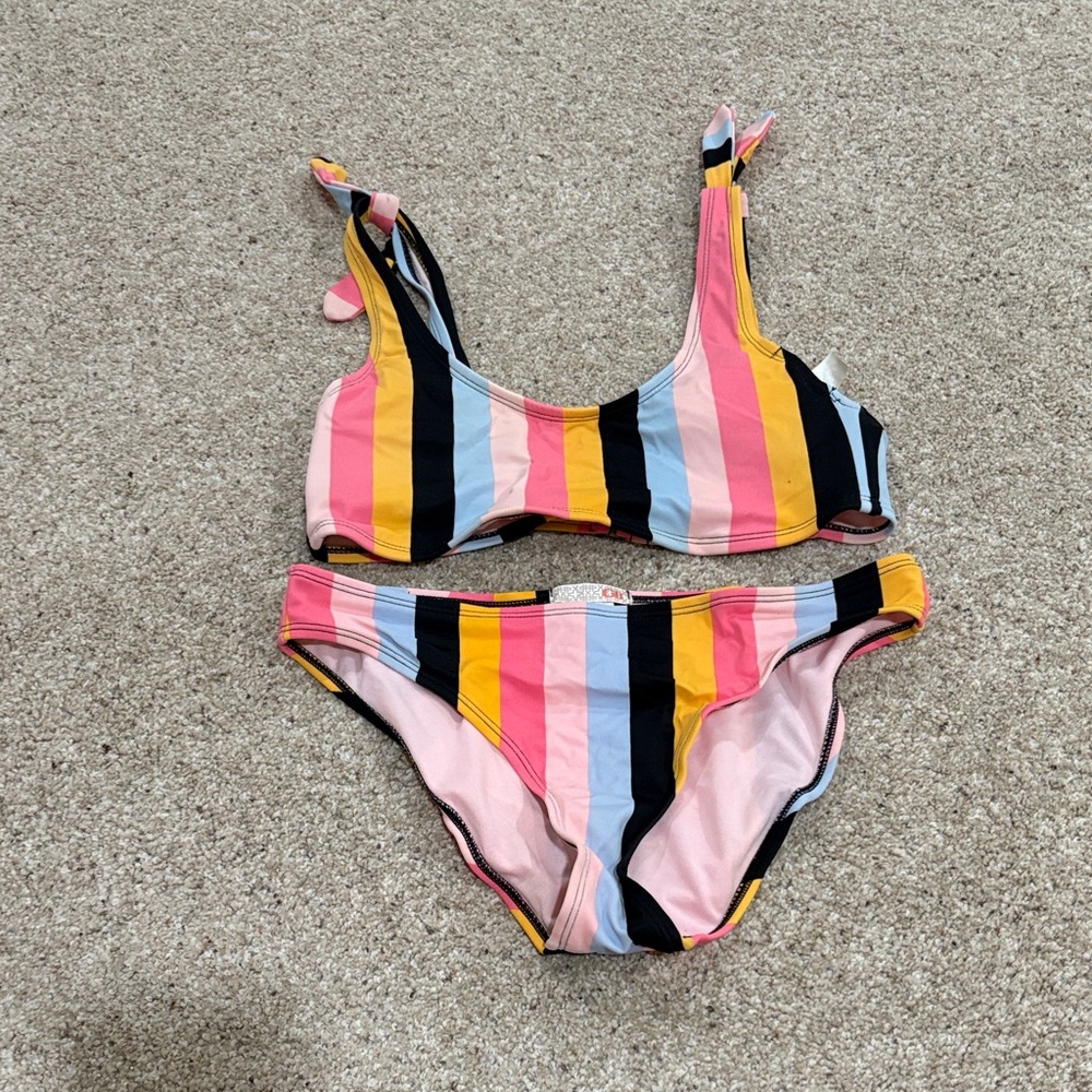 Gianni Bini Pink and Yellow Striped Kids Bikini